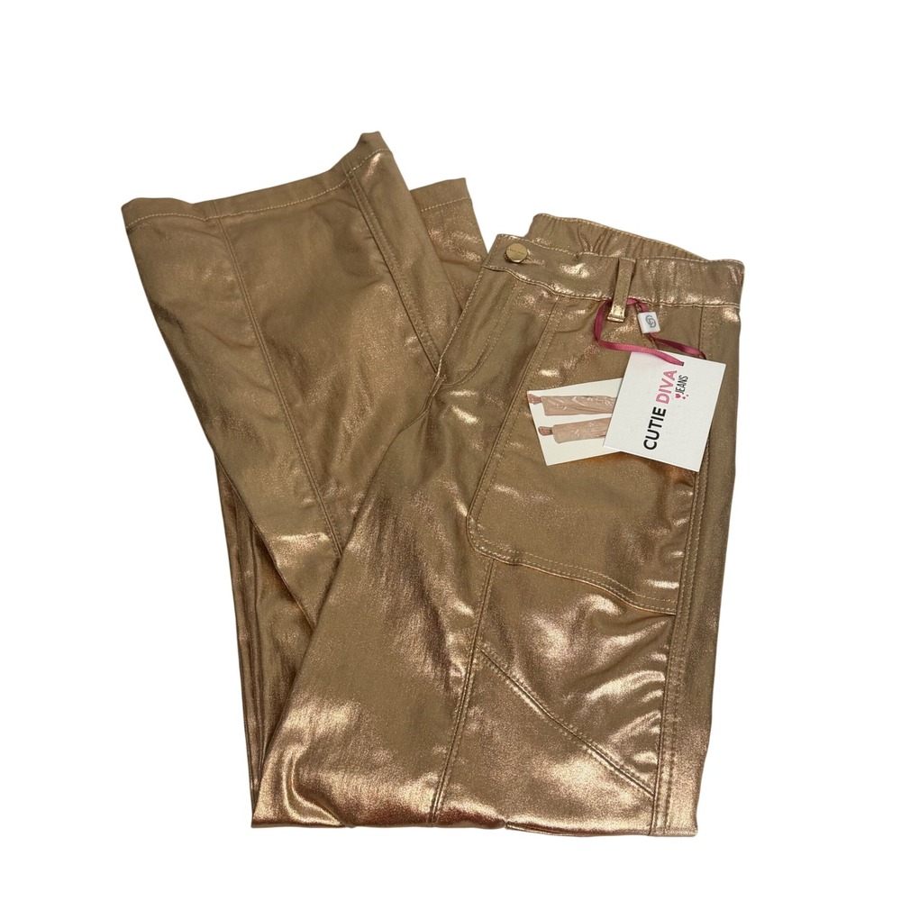 Cutie Diva Jeans Womens Metallic Rose Gold Cargo Pants Size 7 NWT Disco Glam Y2K